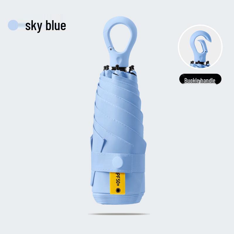 New Macaron Color Five-Fold Ultra-Light Sun Protection Compact Mini Umbrella with Buckle Handle