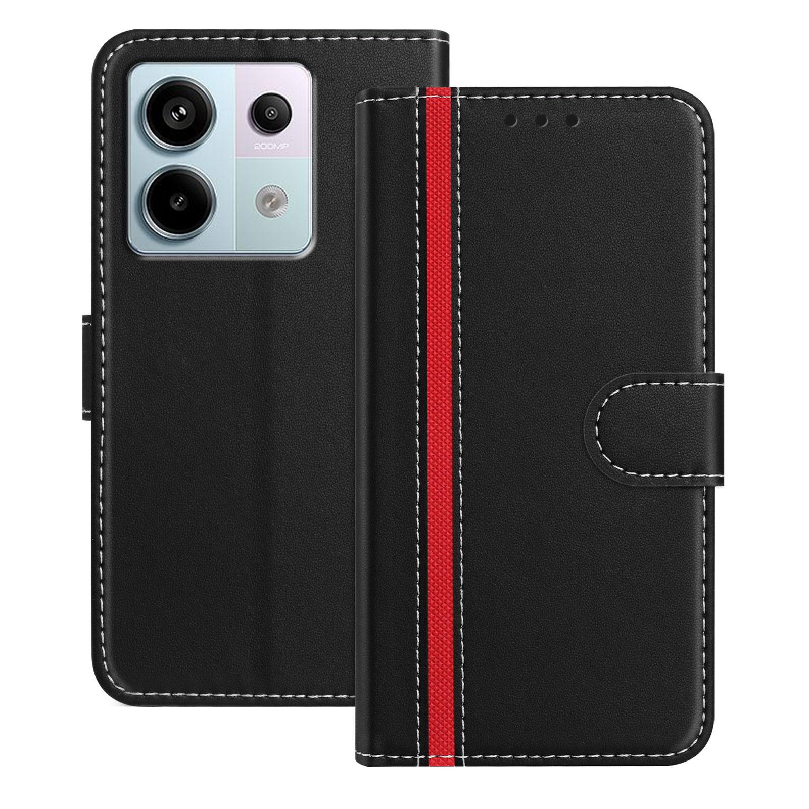 

For Xiaomi Redmi Note 13 Pro 5G Phone Cases Wallet Stand Color Splicing Leather Cover with Magnetic Clasp Black