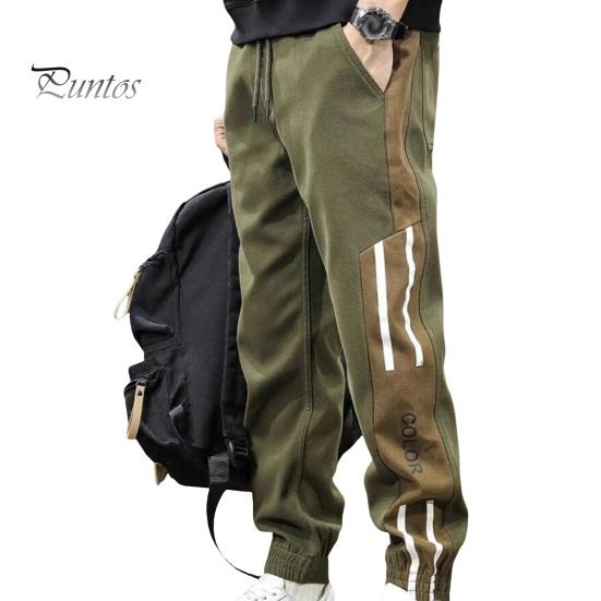 

Весна Осень Мужские брюки-карго Свободные эластичные на талии с завязками Карманы Контрастные цветные пэчворк Спортивные брюки Повседневная одежда Шаровары M зелёный