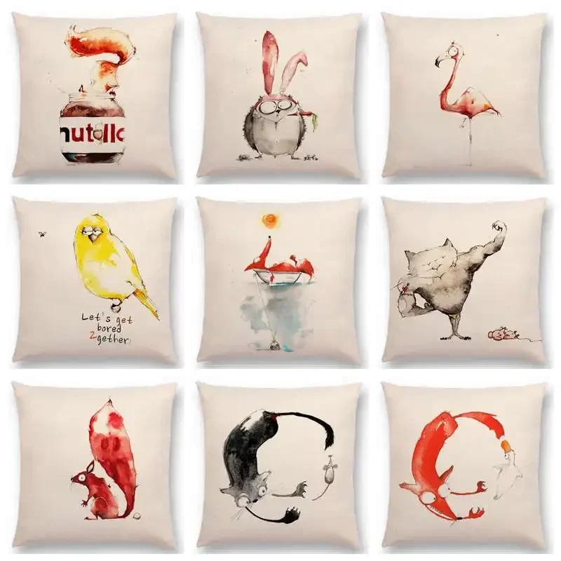 Lustige Cartoon Schurken Tiere Sofa Kissenbezug Eichhörnchen Hase Maus Flamingo Fuchs Hund Eule Vogel Tom und Jerry Kissenbezug