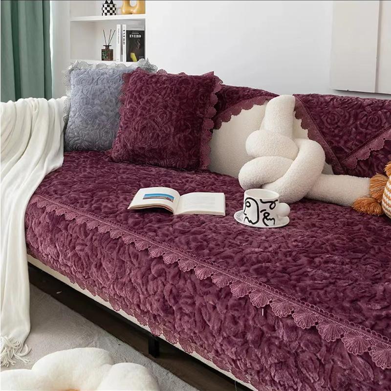 Winter Plush Thickened Rose Velvet Sofa Cushion Seat Cushion Warm And Non-Slip Simple Modern Sofa Cover Cover Cloth Towel