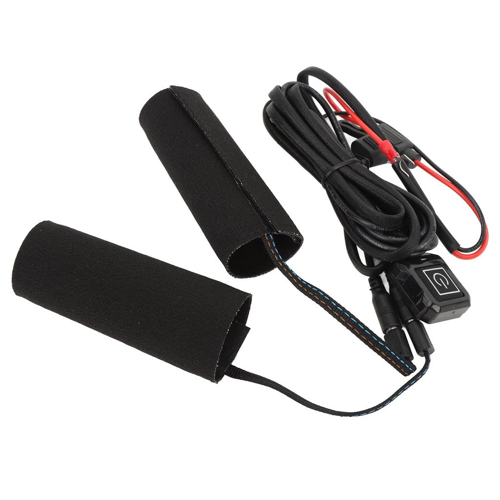 Motorcycle Heated Grip Cover 12V IP67 Water Resistant 3 Temperature Setting Hook and Loop Closure Motorcycle Handlebar