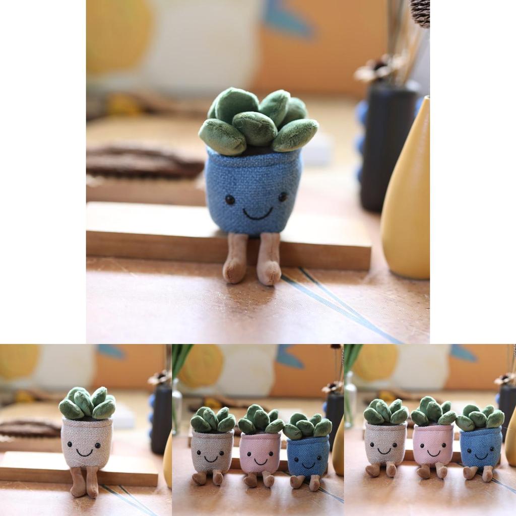 Plush Succulent Potted Plant Decor With Keychain Attachment For Home Office Use