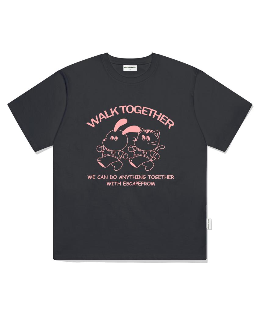 ESCAPEFROM Work Together Print Oversized Short Sleeve T-Shirt Charcoal