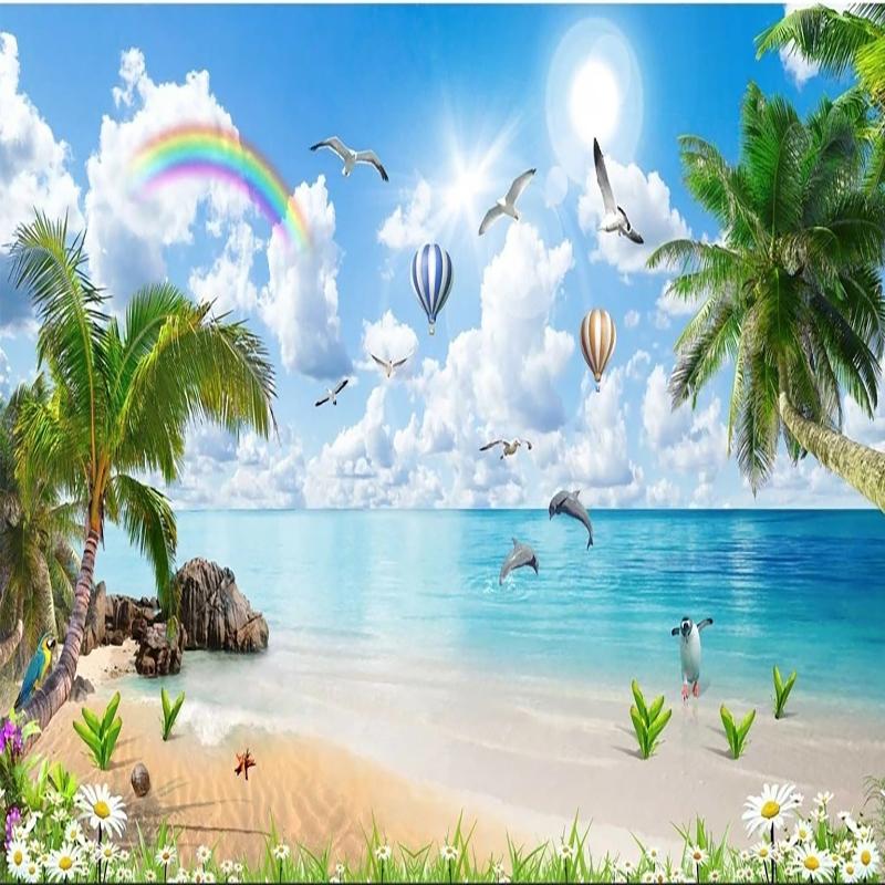 Havsutsikt Fototapet Kokosnöt Landskap Väggmålningar Vardagsrum TV Soffa Bakgrund Vägg Heminredning Fresco