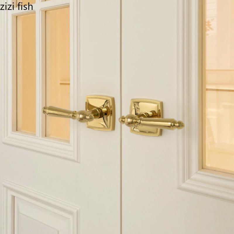 Living Room Double Handle Door Lock Universal Silent Locks Bedroom Magnetic Lock Golden Split Locks Door Hardware Accessories