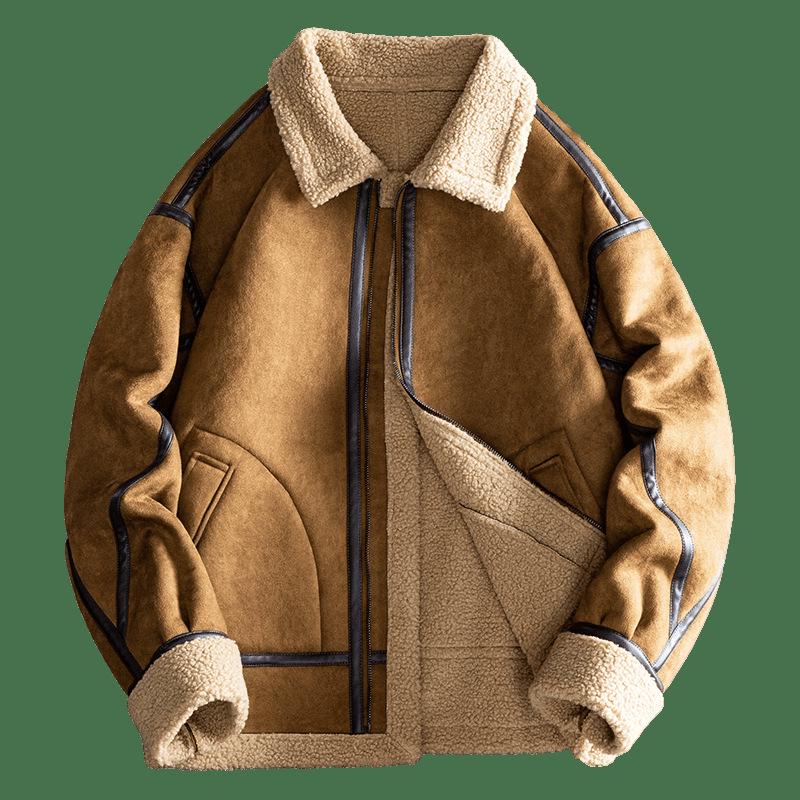 Men's Suede Plush Lined Autumn Stand-Up Collar Jacket