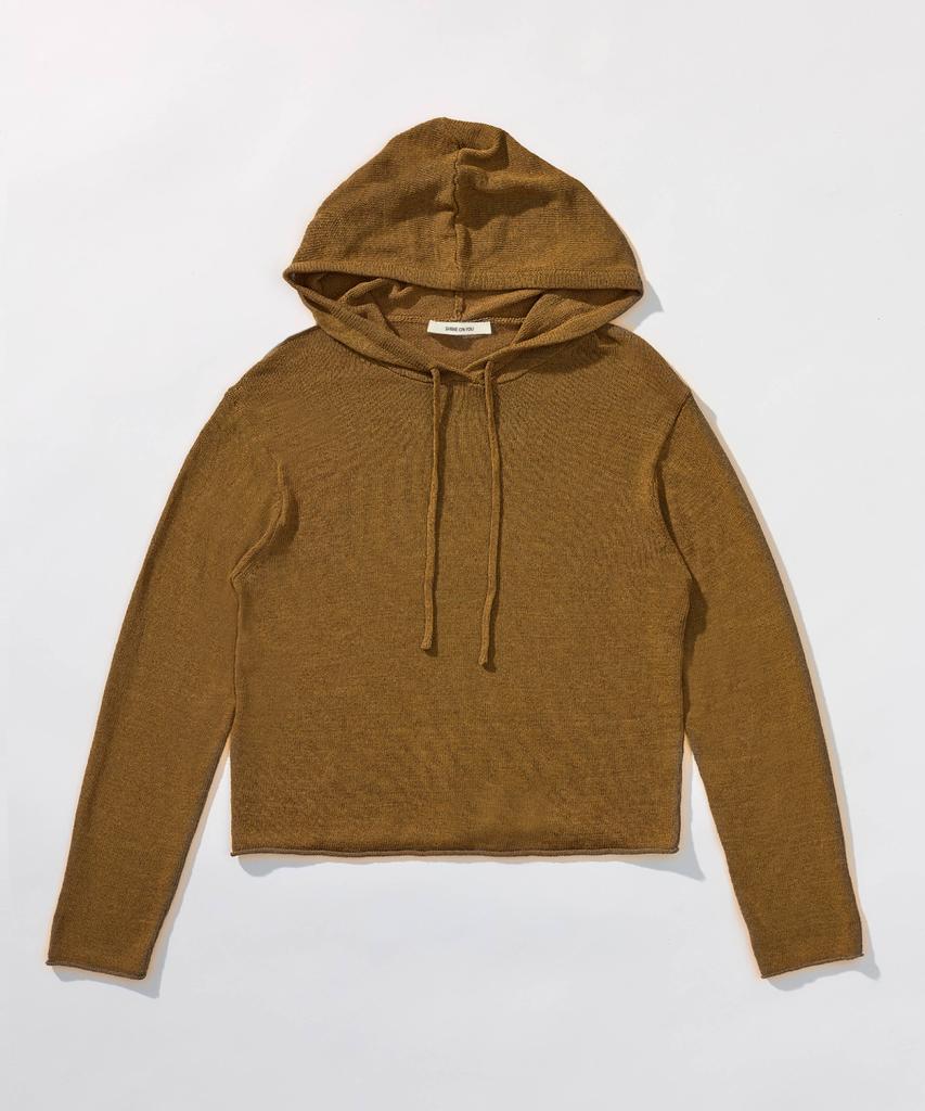 SHINE ON YOU Airy Linen Blend Slim Hoodie Knit_Camel Brown
