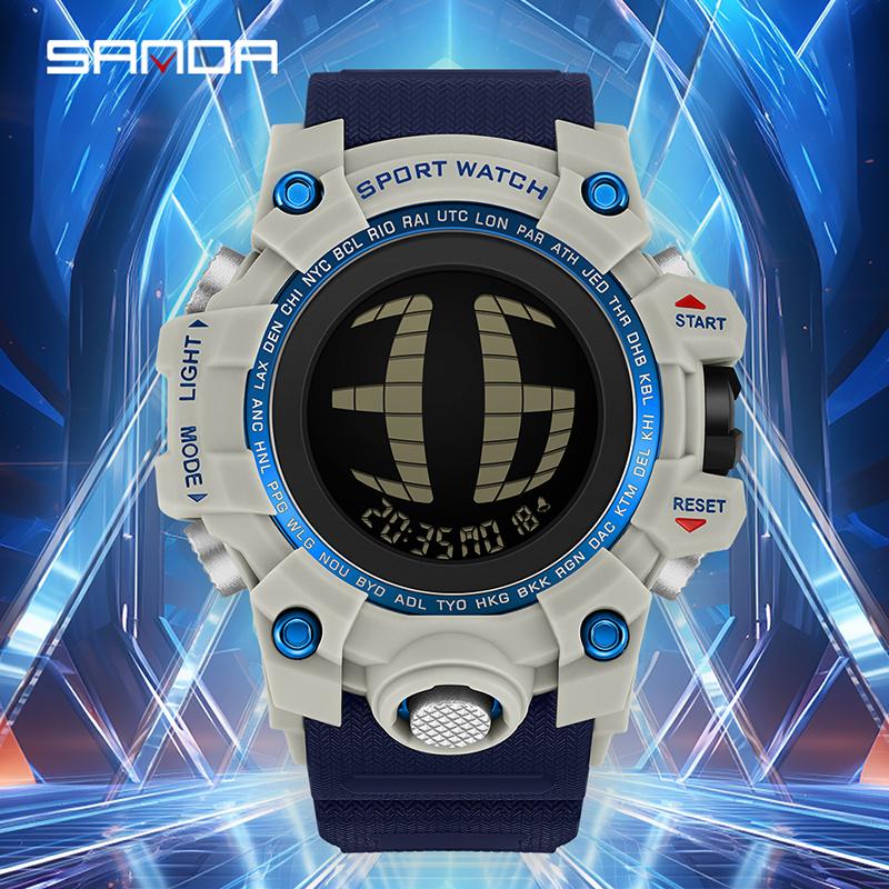 SANDA Luxury Men's Electronic Digital Watch Outdoor Sports Waterproof Countdown Men's Electronic Watch Alarm Clock
