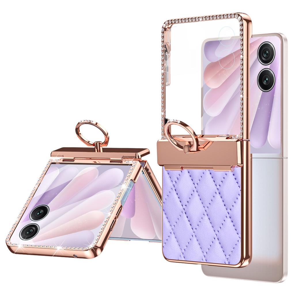 For Honor Magic V Flip 2 Case Ring Holder Rhinestone Leather+PC Cover with Rear Screen Film