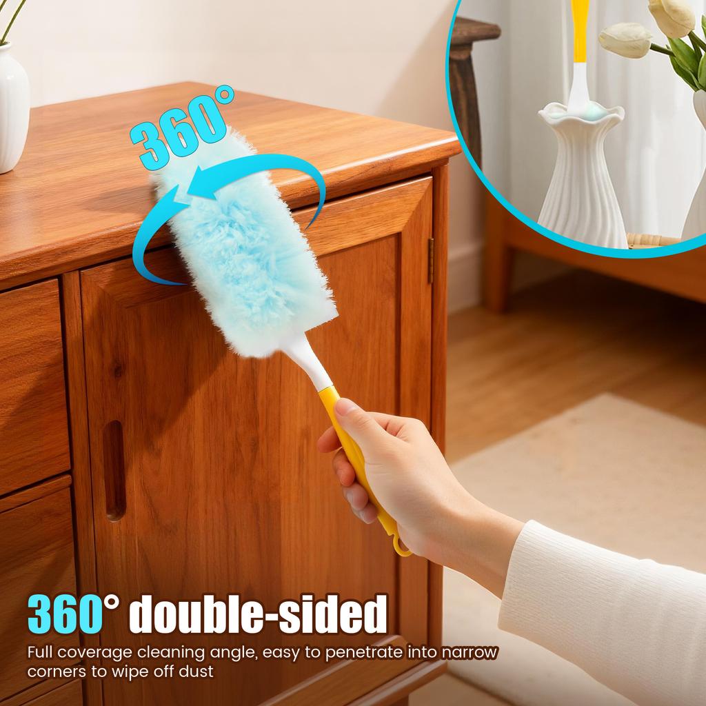 Duster for Swiffer Double Sided 360° Electrostatic Precipitator with Replaceable Dust Collector Head Disposable Feather Duster