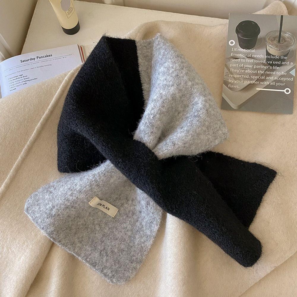 Knitted Cross Scarf Two-Tone Color Lazy Neck Warmer Stylish Knitted Scarf  For Women