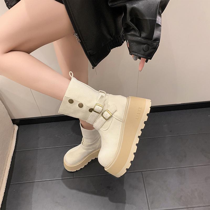 Thick-soled heightening short boots women's 2025 new autumn Internet celebrity explosion Martin boots small temperament two-wear boots