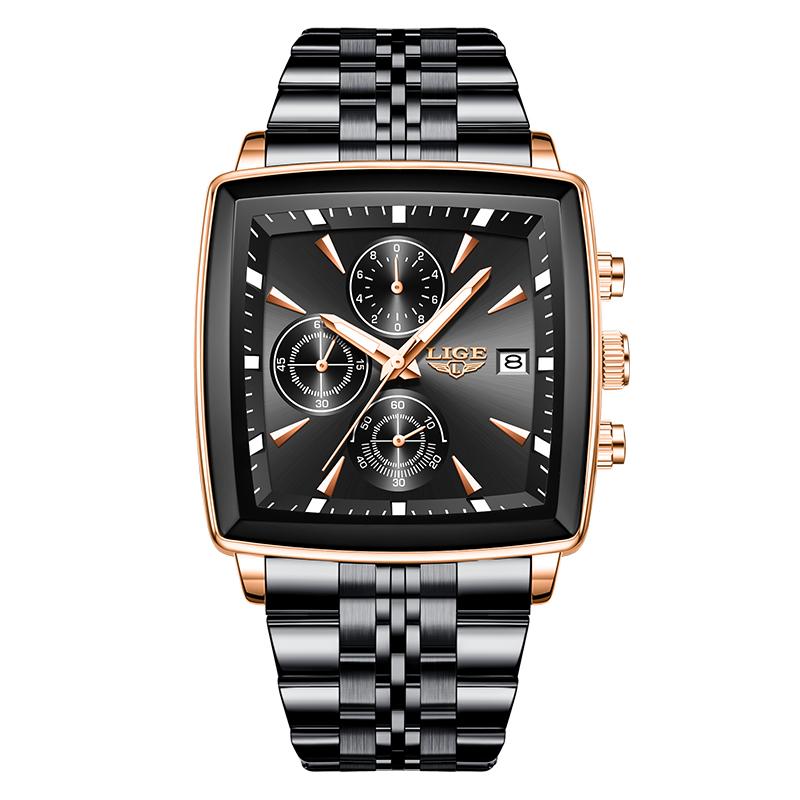 Waterproof Watch For Men Casual Sports Luminous Men's Quartz Wristwatches Stainless Steel Square Chronograph Reloj Hombre