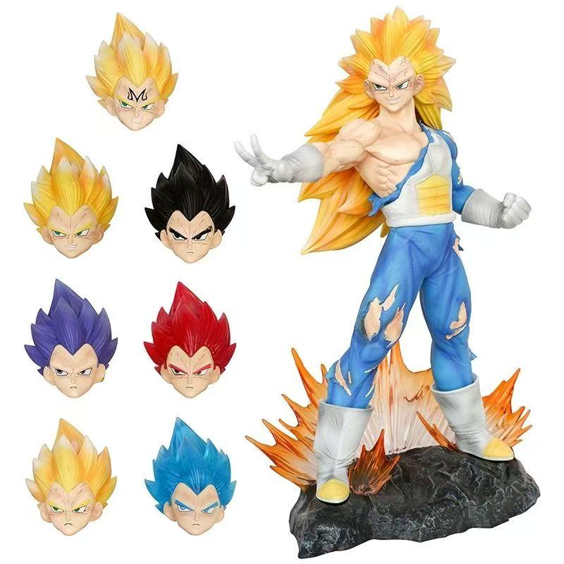 Anime Dragon Ball Z 28cm Figure Eight Heads Vegeta Figure Super Saiyan Statue PVC Collectible Model Toy Desktop Decoration Gifts