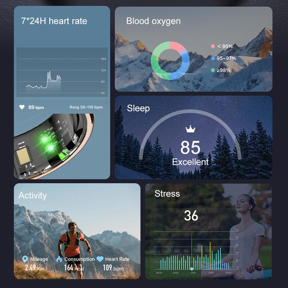 YurKem Smart Ring Heart Rate Blood Oxygen Blood Pressure Measuremen Men Women Fitness Tracker Sport IP68 Waterproof Bluetooth Ring