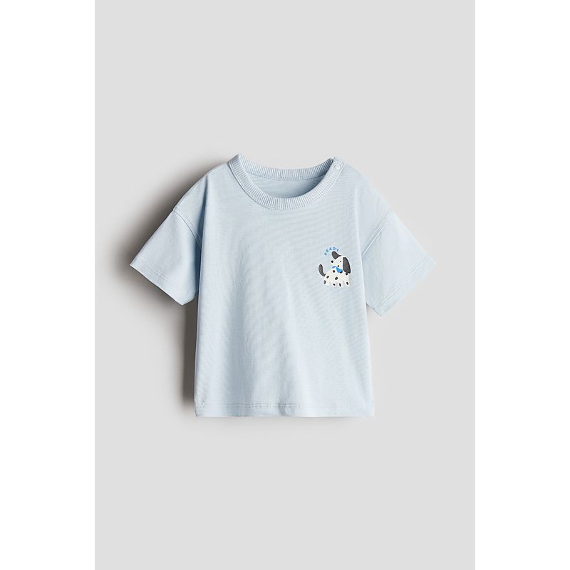 

HM Children s Clothing Baby Boy T-shirt 2025 Autumn New round Neck Short Sleeve Cotton Printed Dog Casual Tops 1280850