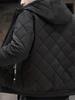 Men's Warm Quilted Hooded Jacket, Plush Winter Zip-Up Outerwear for Fall/Winter Outdoor Activities