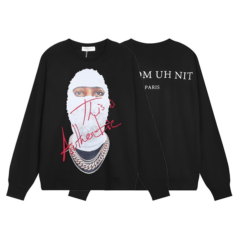 LUXEON American Style Long Sleeve Round Neck Hoodie Cotton Sweatirt Facel Stranger Print Casual Streetwear S