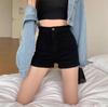 Women's American-Style Black Denim High-Waist A-Line Shorts 2025 - Slimming, Elastic, Petite Fit for Summer