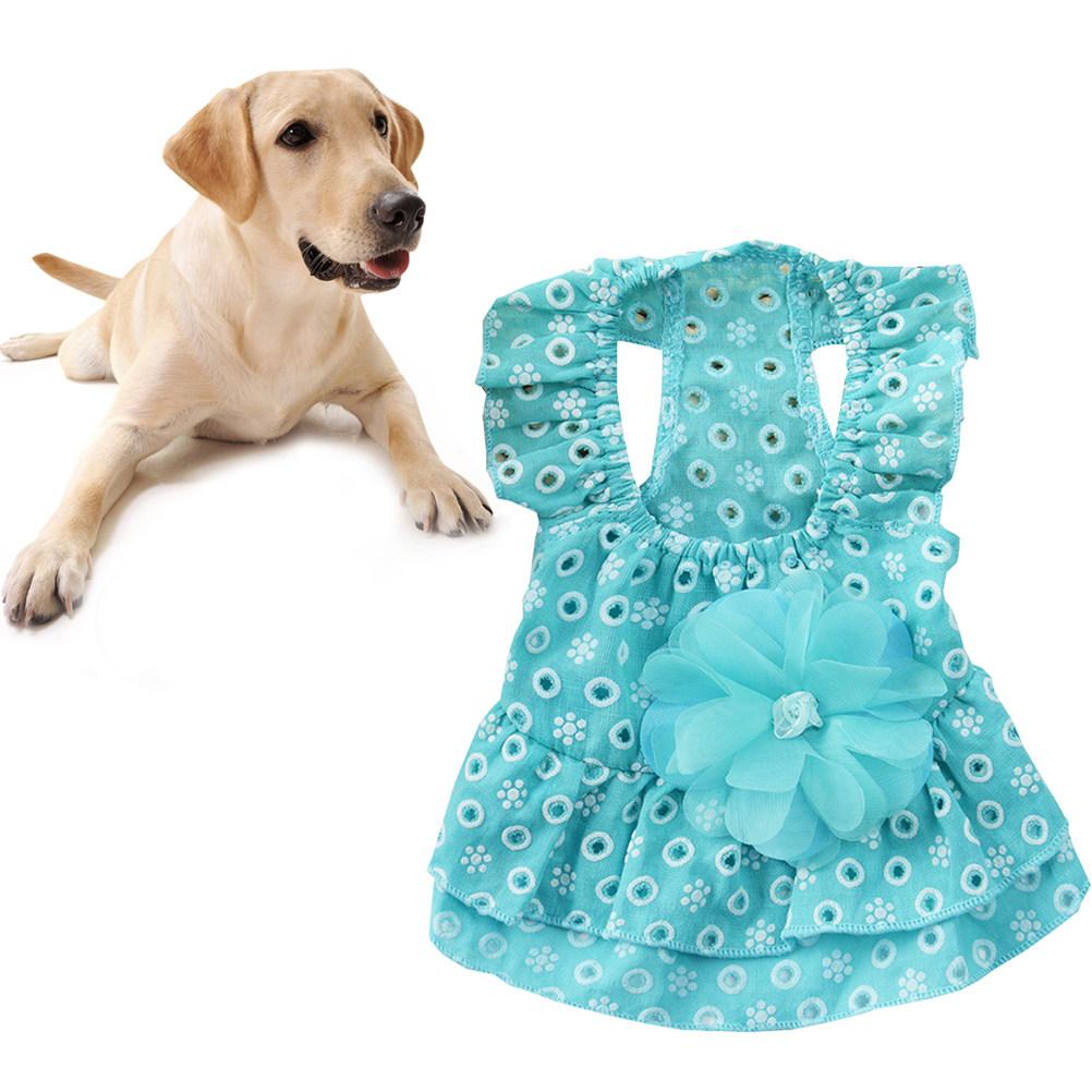

Dog Dress Floral Print Gauze Skirt for Small Dogs Princess Style Summer Outfit Pet Clothes for Photo Wedding Party Size Xl синий