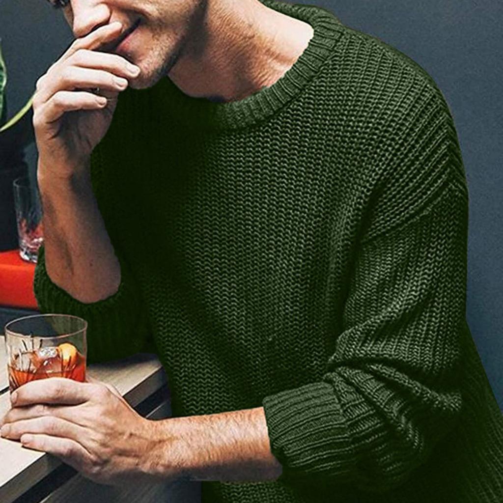 Herren einfarbiger langärmliger Rundhals-Pullover, Strickpullover, Herren Streifenpullover