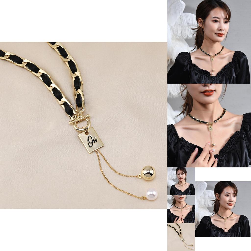 Elegant Koreansk Stil Y-formad Pärlhalsband för Kvinnor Vintage Flätat Modeaccessoar