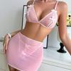 European and American Sexy Underwear Set Pure Desire Sexy Mesh Bow Bikini Three-piece Set Perspective Temptation Set
