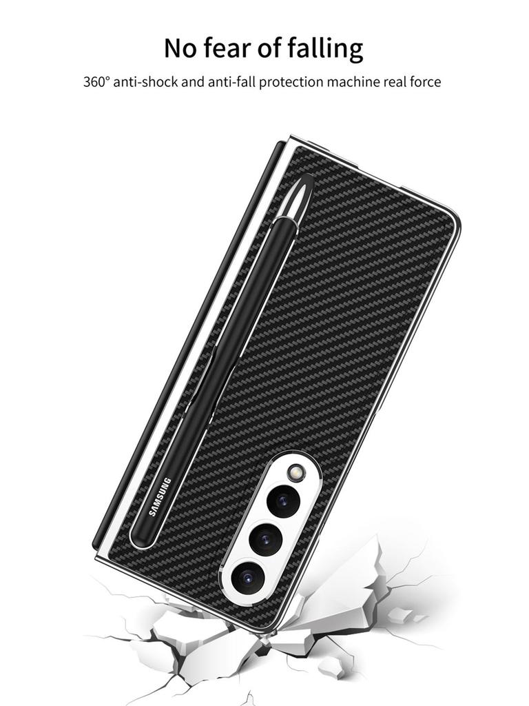 Samsung Z Fold 4 Pen Slot Leather Phone Case with Electroplated Finish and Camera Protection