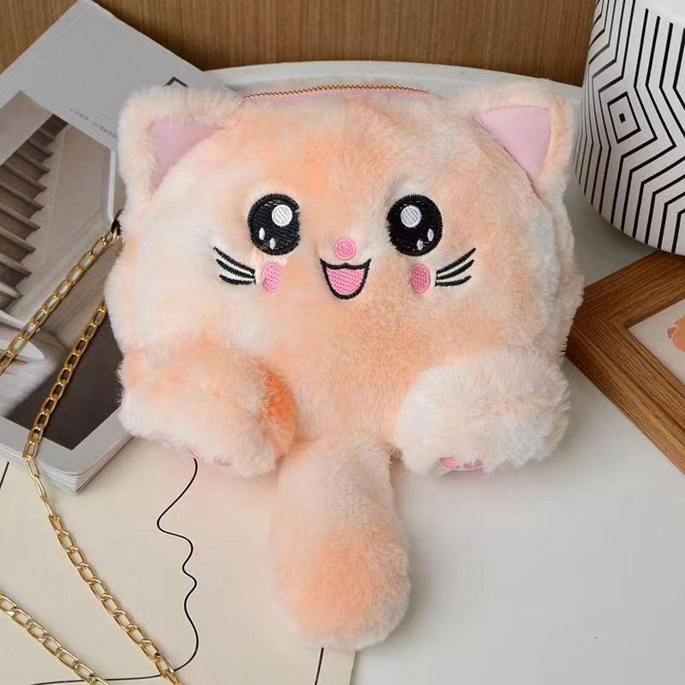 Faux Fur Plush Crossbody Bag Chain Strap Stuffed Doll Bag Cute Cat Shoulder Bag  Shopping