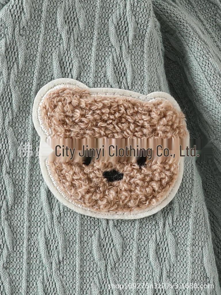 Adorable Baby Boys' V-Neck Bear Onesie - Korean Style Cable Knit for Autumn/Winter