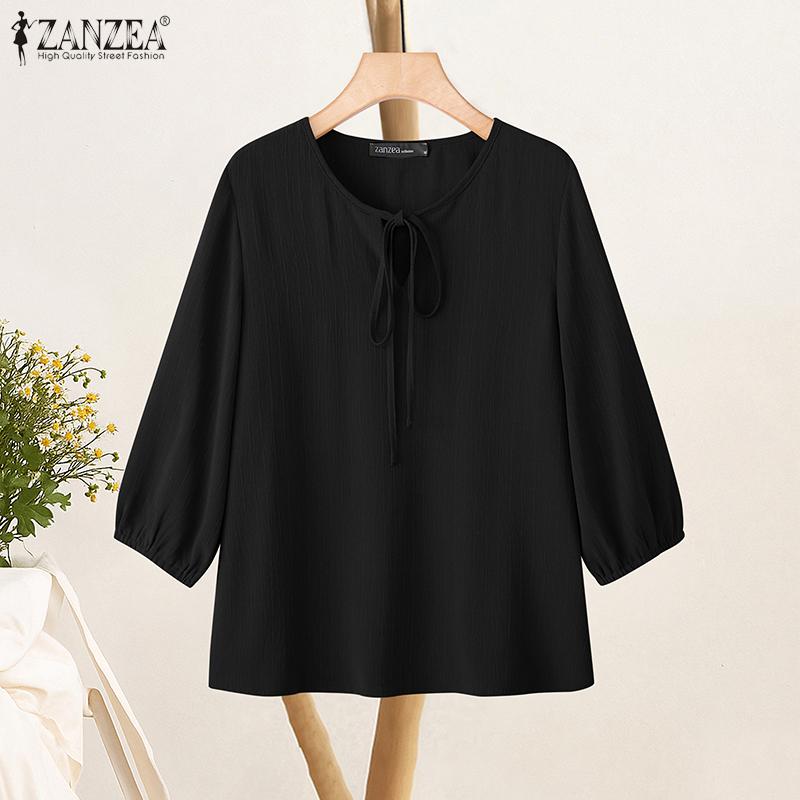 ZANZEA Women Casual V-Neck Loose 3/4 Sleeve Solid Blouse