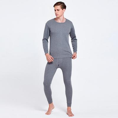 Men's Warm Lounge Set, O-Neck Long Sleeve Tops, Elastic Waist Long Pants, Monochromatic Thin Pajamas, 2Pcs Set