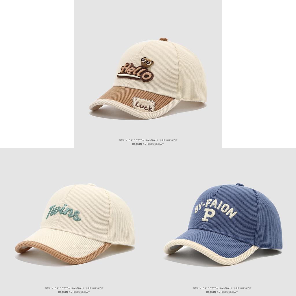 Children Corduroy Cap With Embroidered Letters For Autumn Winter Warmth And Sun Protection