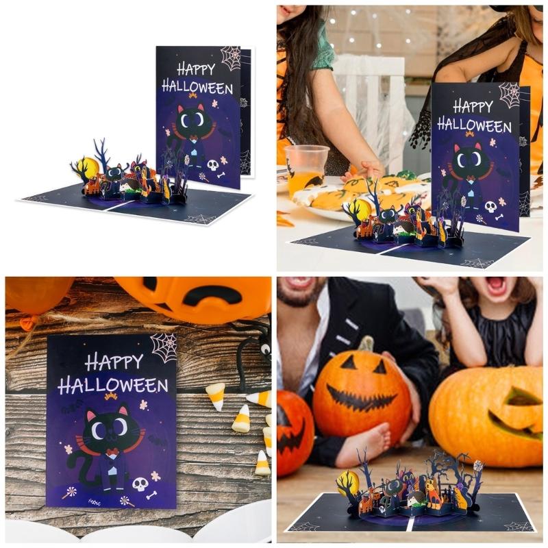 Halloween Themed Funny Animal Card with Envelope Handmade Festival Greeting Card Stylish Gifts Postcard Home Decoration