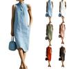 Ärmelloses lockeres Sommerkleid Midi-Länge Knopfleiste Stehkragen Freizeit Leichtes Kleid für Damen