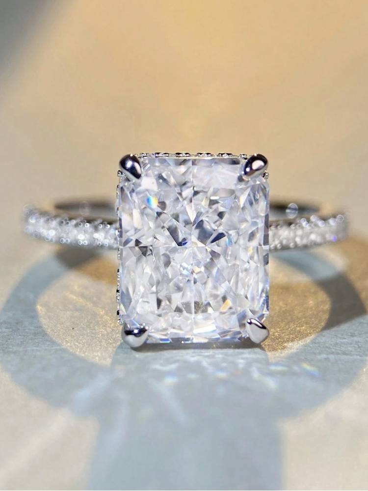 925 Silver 4CT Gorgeous Rectangle Zircon Ring For Women Engagement Wedding Romantic Luxury High Quality Fine Jewelry