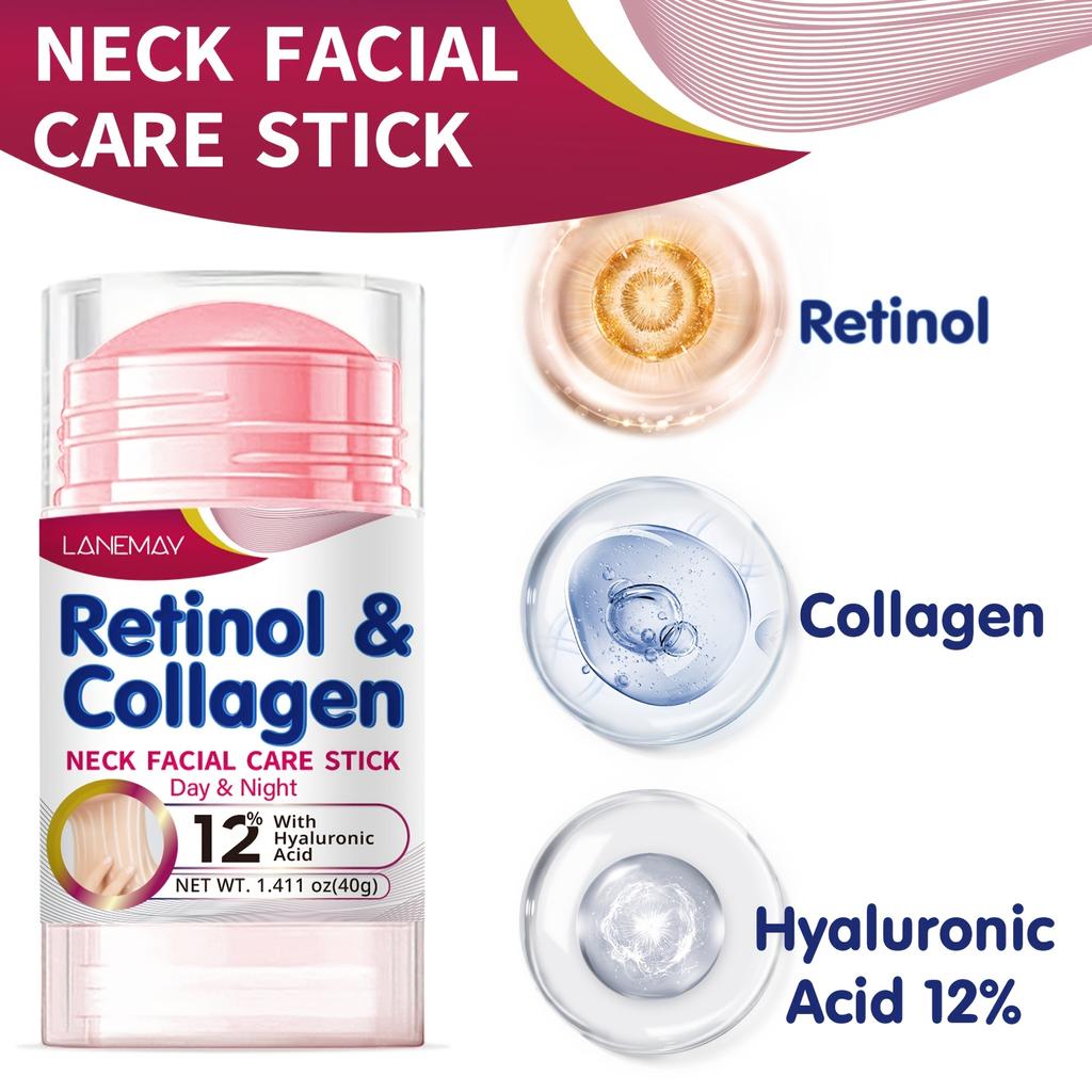 LANEMAY Stick per la Cura del Viso e del Collo con Retinolo e Collagene - 12% Acido Ialuronico, Rassodante e Idratante, Aumenta la Vitalità della Pelle, Senza Alcool, per Collo e Viso