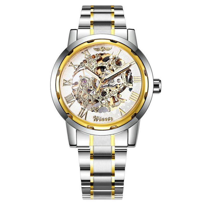 18 Colors Winner Men'S Fashion Business Casual Hollow Room Gold Strap, Manual Mechanical Watch
