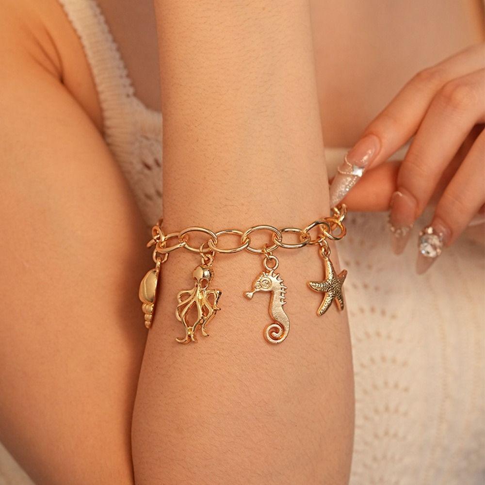 Elegant Simple Metal Bracelet Starfish Ocean Style Jewelry Hawaiian Style Beach Bracelet Travel