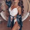 Hollow Out Sexy Women Underwear Deep V Mesh Backless Jumpsuit Uniform Set Temptation Mesh See Through Nightdress Crotchless