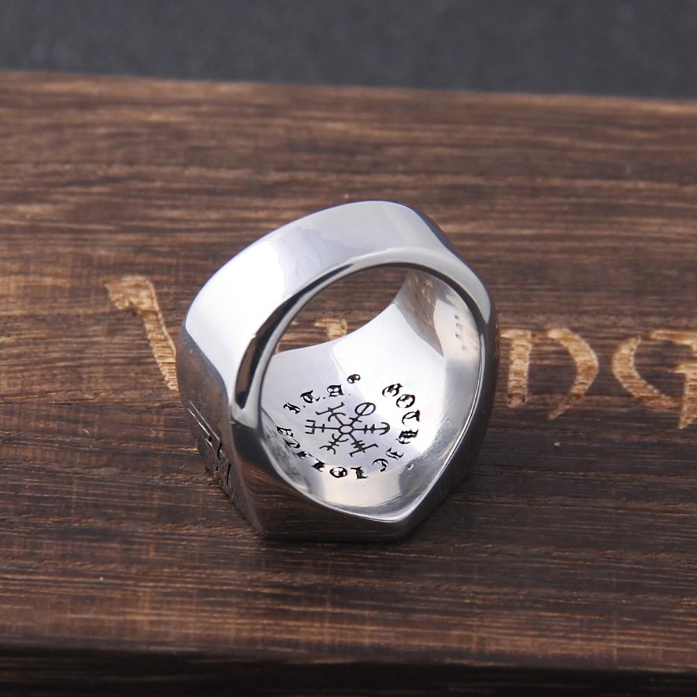Stainless Steel Viking Compass Runic Ring for Men Vintage Nordic Odin Jewelry Never Fade Viking Totem Statement Ring