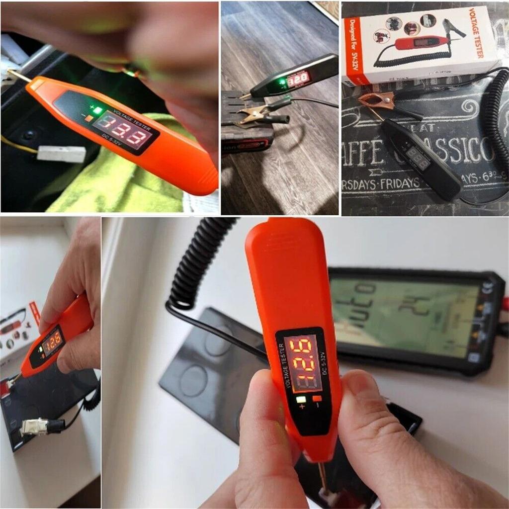 Voltage Tester Pen, Electrical Tester Pen With Copper Clip, Pen Tip Cover, Spiral Line Heavy Duty Circuit Tester For Trailers, Trucks, Cars