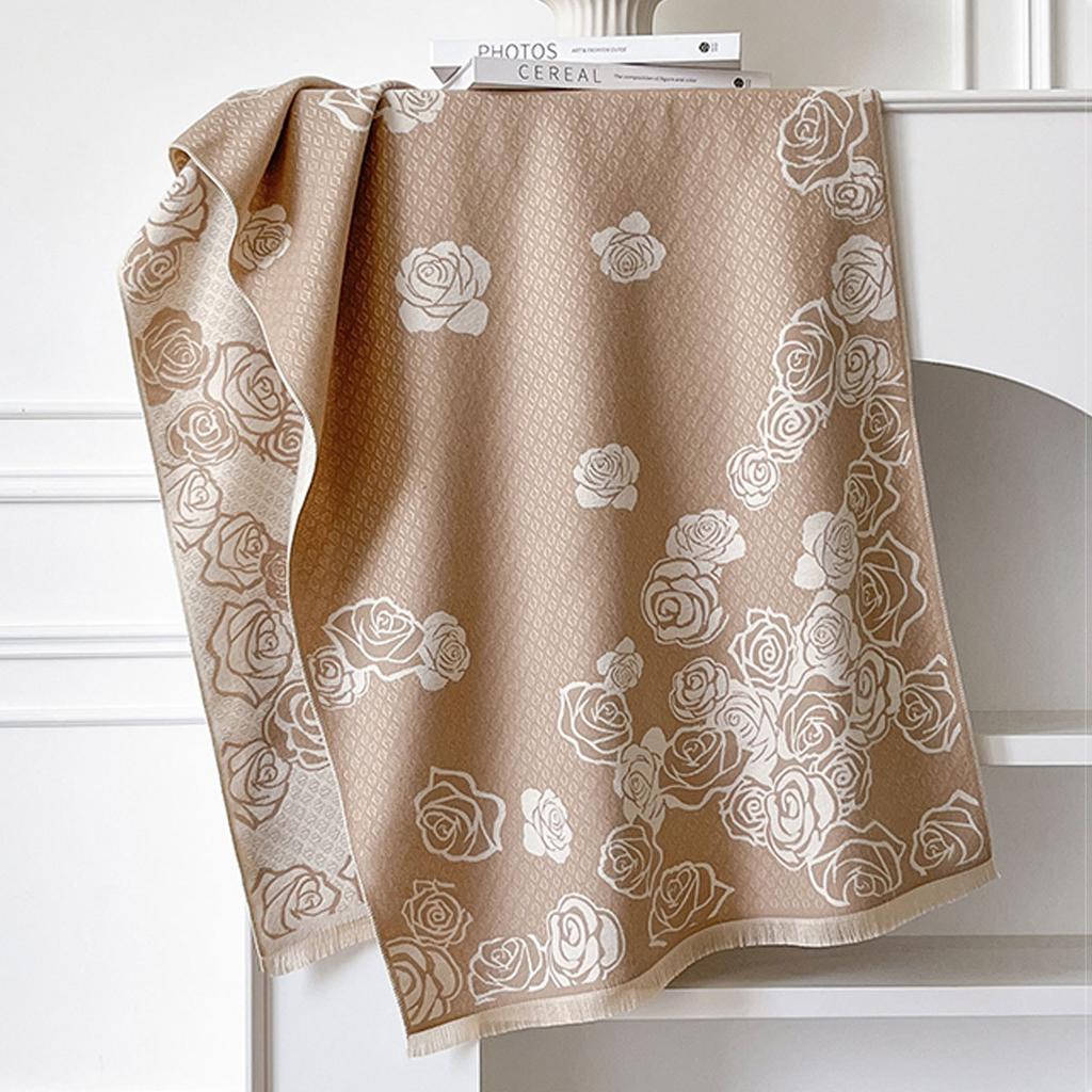 Camellia Cashmere Scarf Women'S Winter Senior Sense Versatile Thickened Warm Scarf Air Conditioner Shawl Imitation Cashmere