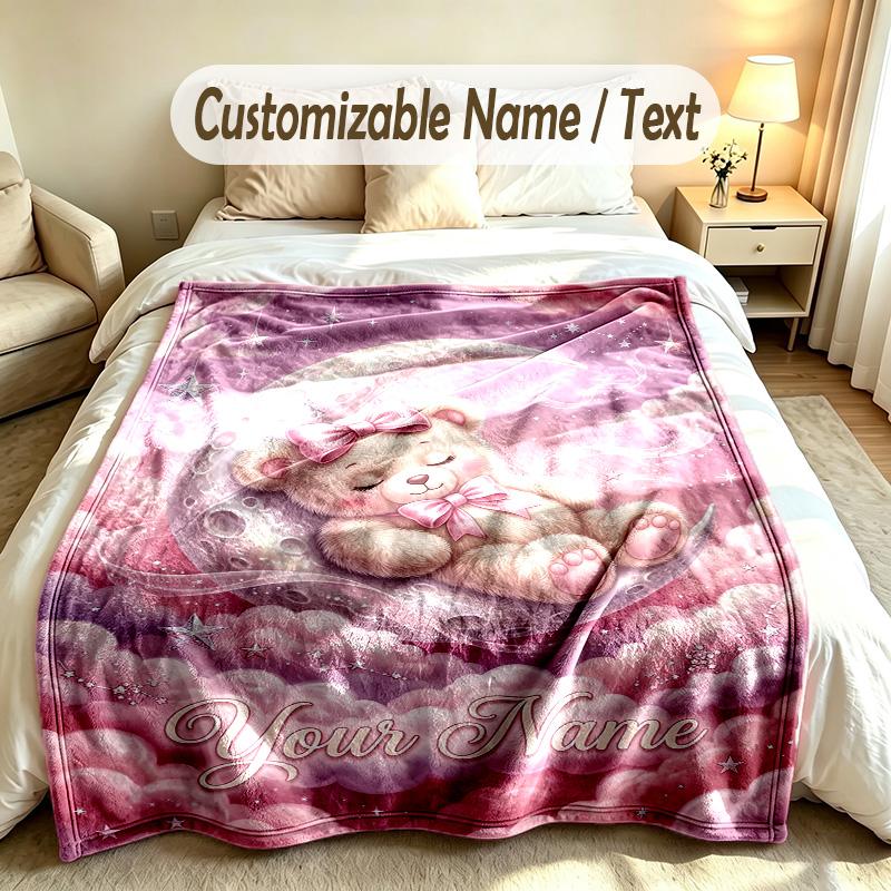 Bär Panda Thema Weiche Decke Personalisierter Benutzerdefinierter Name Text Druck Warme Decke Zuhause Sofa Schlafzimmer Dekor