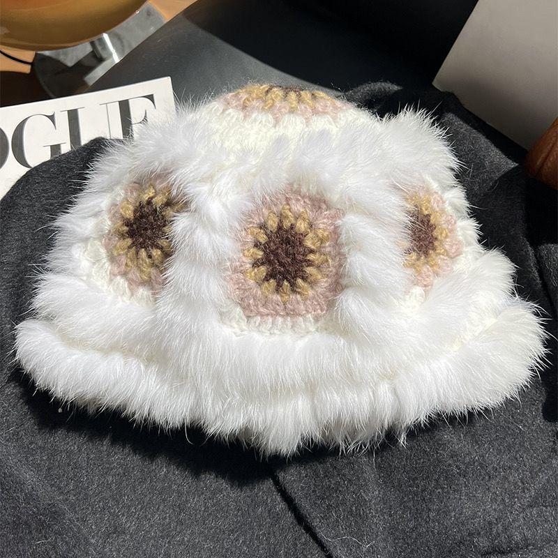 Rabbit Hat Women's Autumn and Winter New Tiger Head Lion Hat Fashion Warm Bucket Hat Fluff Woven Fur Hat