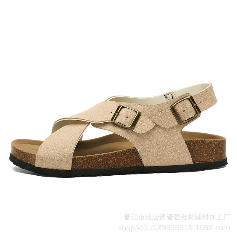 

Летние мужские пробковые сандалии с открытым носком, повседневные, модные, нескользящие, дышащие, мягкие, прохладные, модные, универсальные шлепанцы 45 бежевый