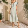 2026 Womens Striped Ruffle Short Sleeve Dress Color Block V Neck A Line Casual