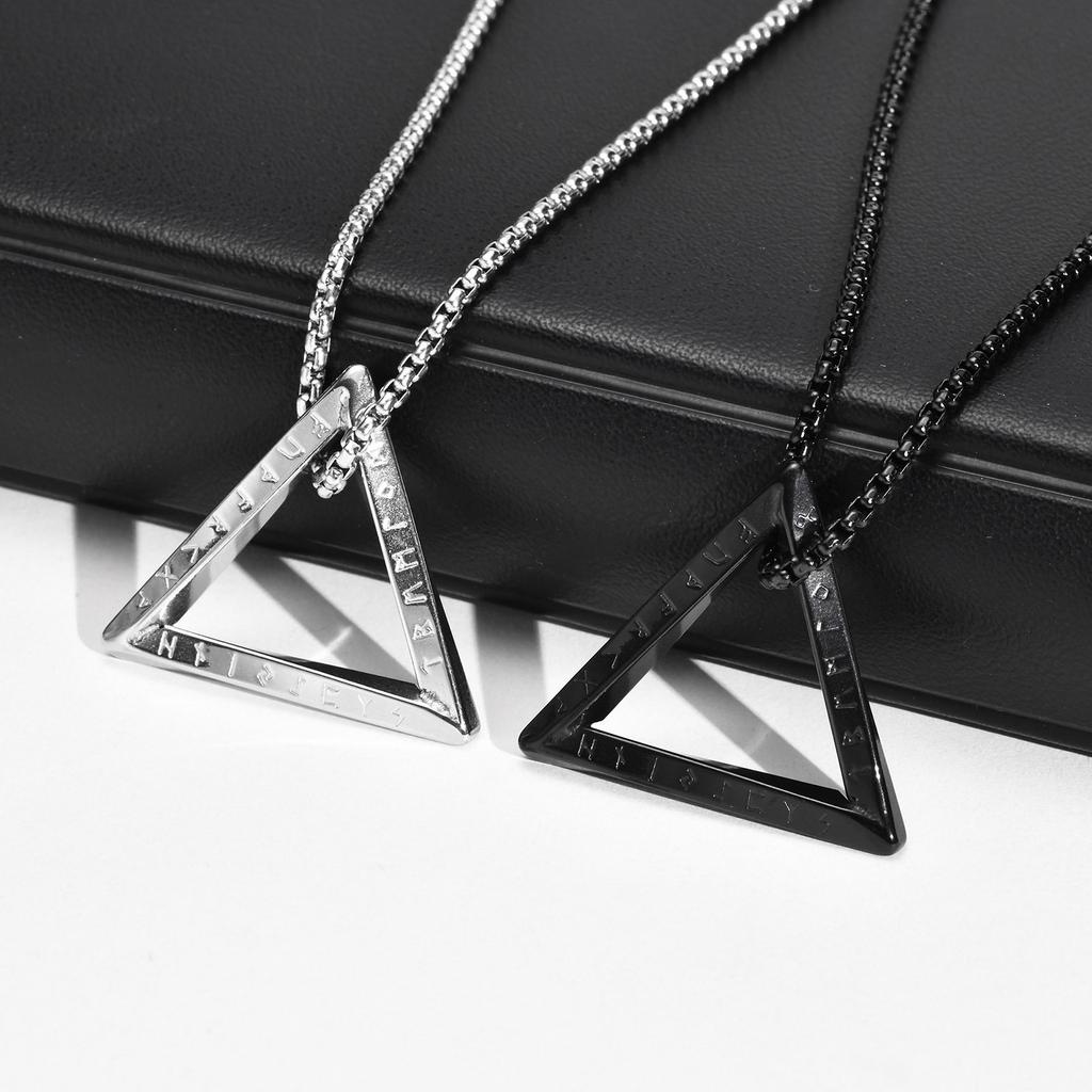 Nordic Triangle Pendant Necklaces for Men Boys,Waterproof Stainless Steel Pendant Necklaces with 50-70CM Box Chain,Stylish Gifts