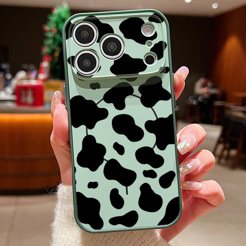 Cow Print Magnetic Phone Case For iPhone 17 Pro 16 15 14 13 Pro Max For Magsafe Wireless Charge Lens Protect Hard Back Cover